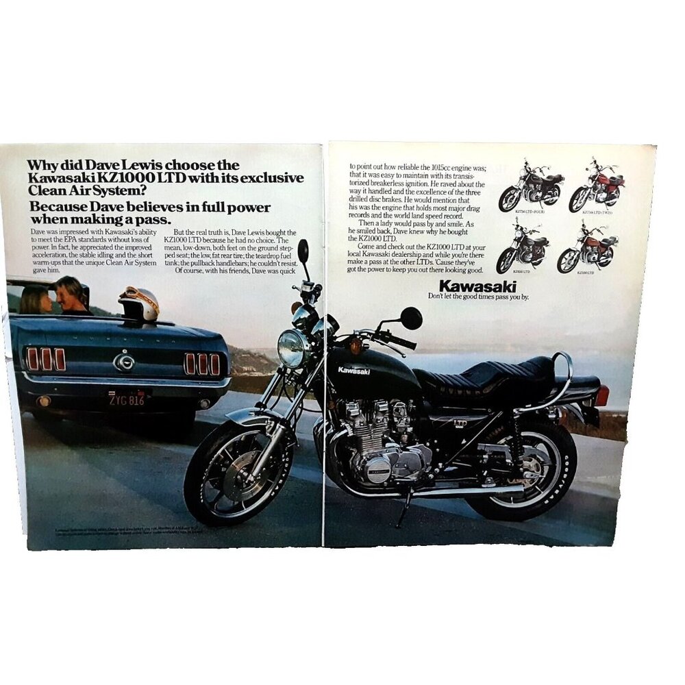 1980 Kawasaki KZ1000 Motorcycle 1969 Mustang Original Print Ad